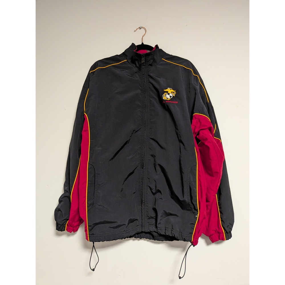 Gear For Sports US Marines Windbreaker Jacket Mens Medium Black Red Full Zip Vtg